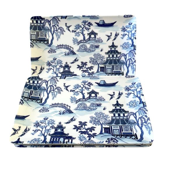 Shabby Chic Melamine Chinoiserie Appetizer Plates White & Blue Willow Set 4 New - Picture 2 of 12